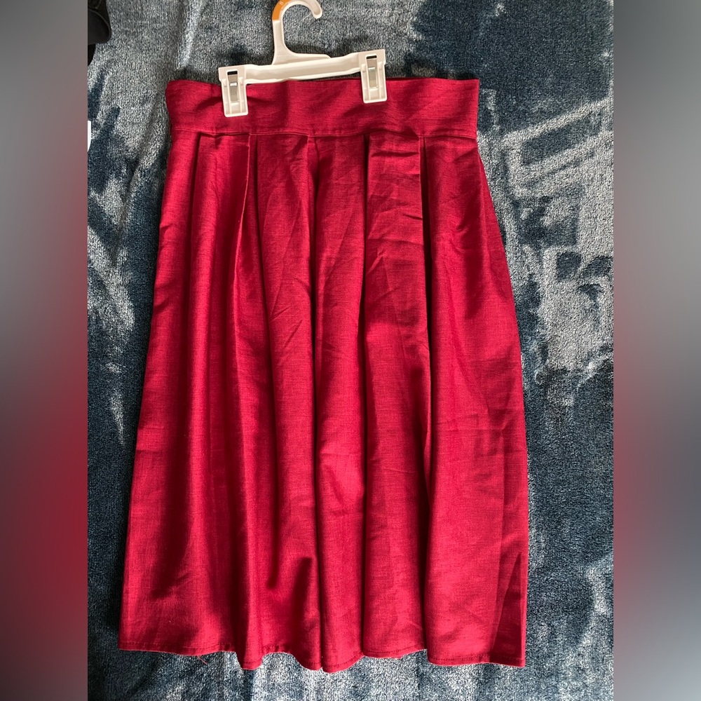 Red midi pleated skirt